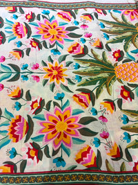 Multicolor Tropical Floral & Border Printed Pure Cotton Fabric