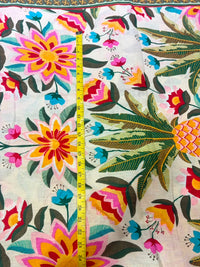 Multicolor Tropical Floral & Border Printed Pure Cotton Fabric