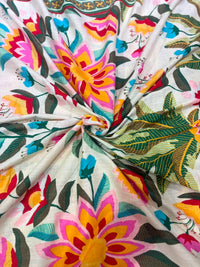 Multicolor Tropical Floral & Border Printed Pure Cotton Fabric