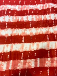 Rust Red & Off-White Shibori Leheriya Stripe Printed Pure Cotton Fabric