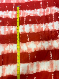 Rust Red & Off-White Shibori Leheriya Stripe Printed Pure Cotton Fabric