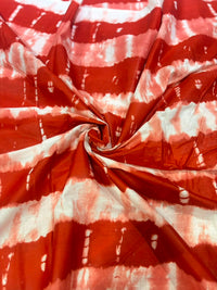 Rust Red & Off-White Shibori Leheriya Stripe Printed Pure Cotton Fabric
