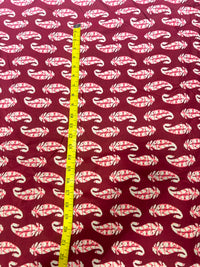 Maroon & Baby Pink Feather Paisley Block Print Pure Cotton Fabric