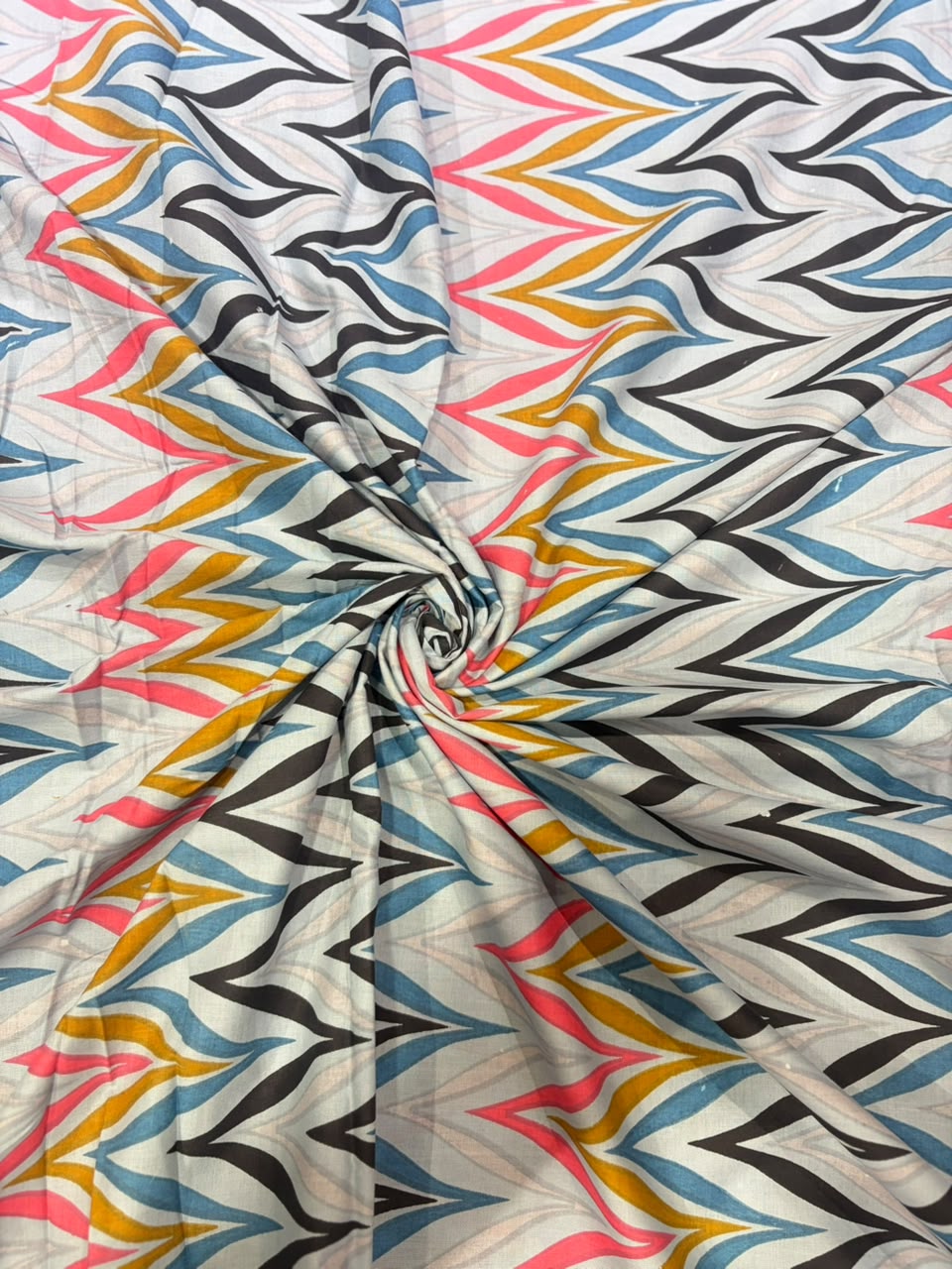 Multicolor Chevron Flame Zig-Zag Printed Pure Cotton Fabric