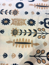 Beige & Navy Scandinavian Abstract Botanical Pure Cotton Fabric