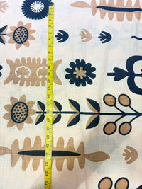 Beige & Navy Scandinavian Abstract Botanical Pure Cotton Fabric
