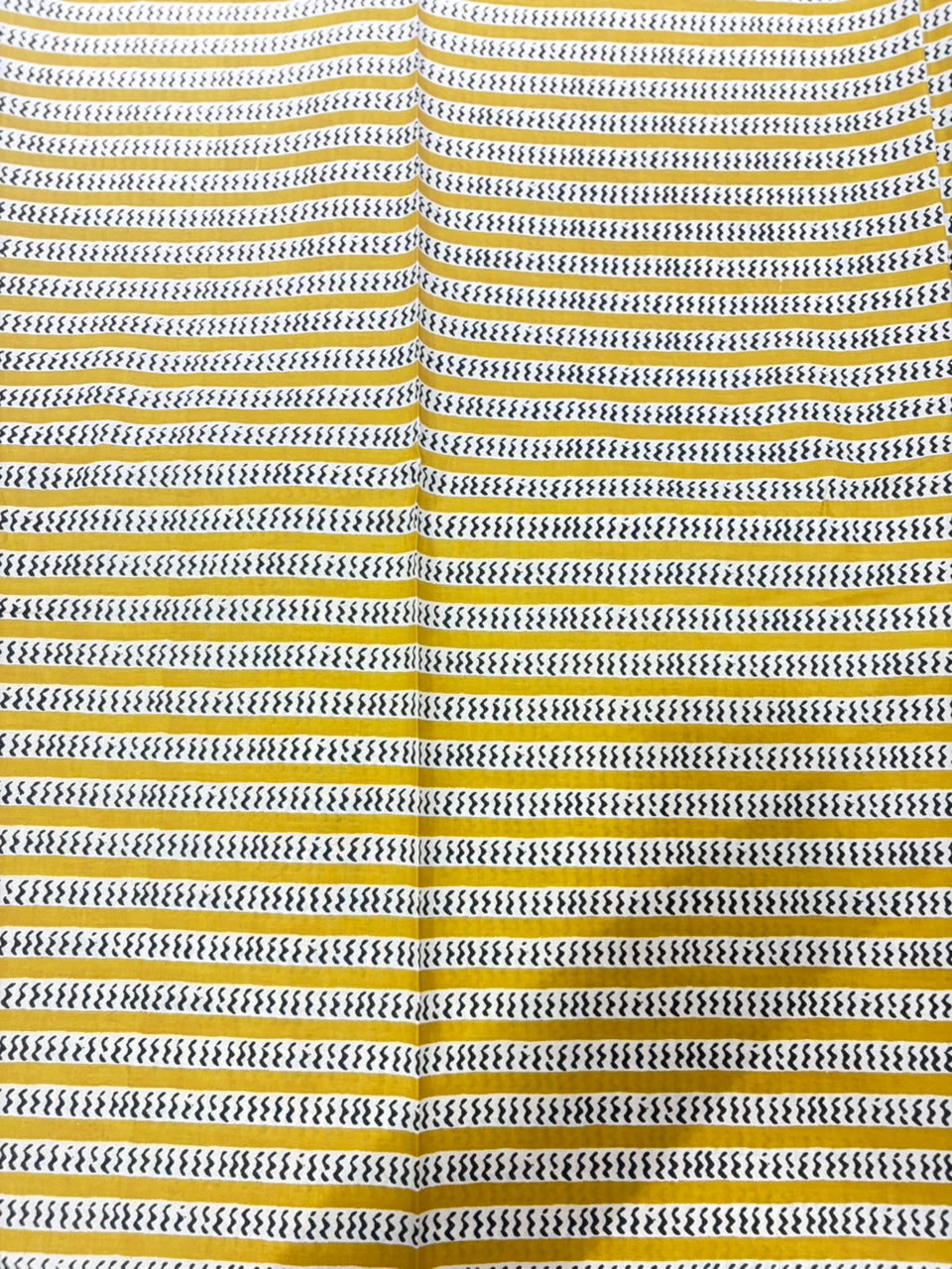 Mustard Yellow & Black Horizontal Leheriya Wave Printed Pure Cotton Fabric