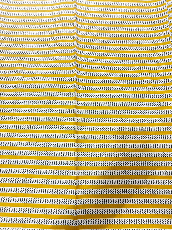 Mustard Yellow & Black Horizontal Leheriya Wave Printed Pure Cotton Fabric