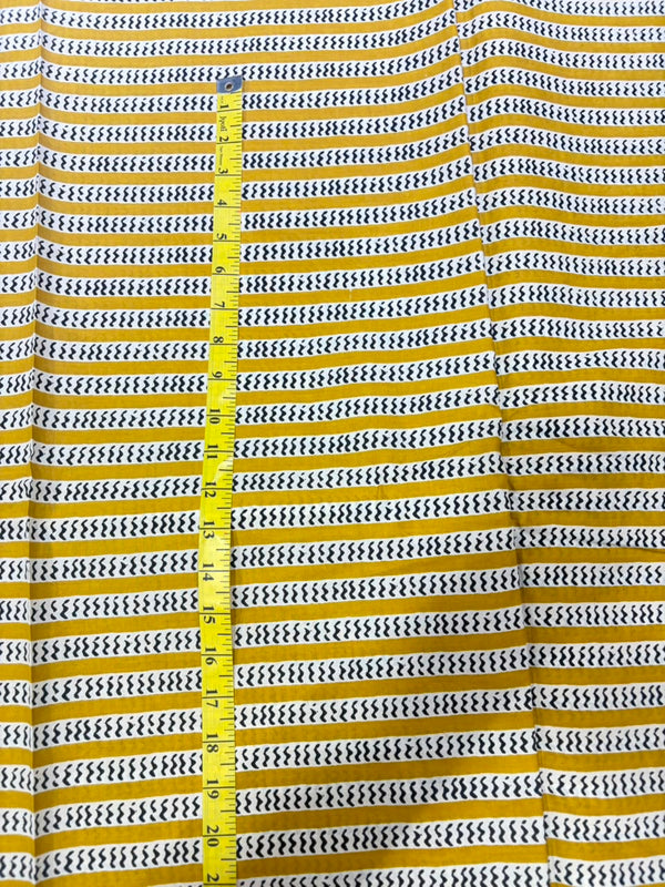 Mustard Yellow & Black Horizontal Leheriya Wave Printed Pure Cotton Fabric
