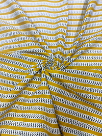 Mustard Yellow & Black Horizontal Leheriya Wave Printed Pure Cotton Fabric