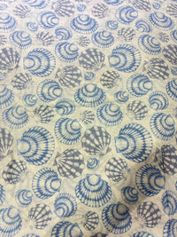 Ocean Blue Sea Shell Block Printed Pure Cotton Fabric
