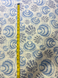 Ocean Blue Sea Shell Block Printed Pure Cotton Fabric