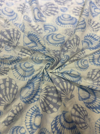 Ocean Blue Sea Shell Block Printed Pure Cotton Fabric