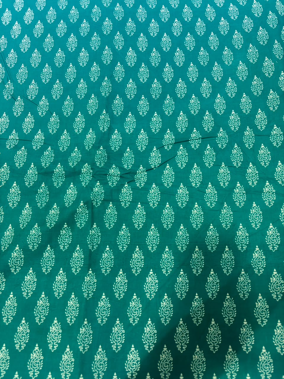 Emerald Green Traditional Paisley Booti Printed Pure Cotton Fabric