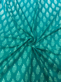 Emerald Green Traditional Paisley Booti Printed Pure Cotton Fabric
