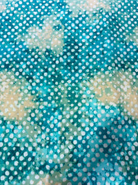 Aqua Teal & Beige Abstract Batik Dot Printed Pure Cotton Fabric
