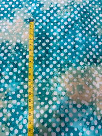 Aqua Teal & Beige Abstract Batik Dot Printed Pure Cotton Fabric