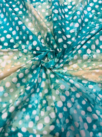 Aqua Teal & Beige Abstract Batik Dot Printed Pure Cotton Fabric