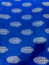 Royal Blue Sanganeri Floral Booti Printed Pure Cotton Fabric
