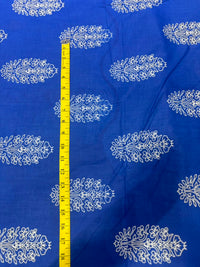 Royal Blue Sanganeri Floral Booti Printed Pure Cotton Fabric