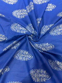 Royal Blue Sanganeri Floral Booti Printed Pure Cotton Fabric
