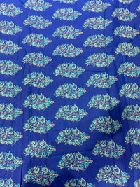 Royal Blue & Teal Paisley Block Printed Pure Cotton Fabric