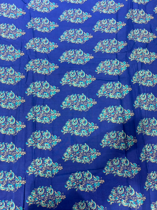 Royal Blue & Teal Paisley Block Printed Pure Cotton Fabric