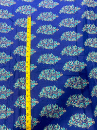 Royal Blue & Teal Paisley Block Printed Pure Cotton Fabric