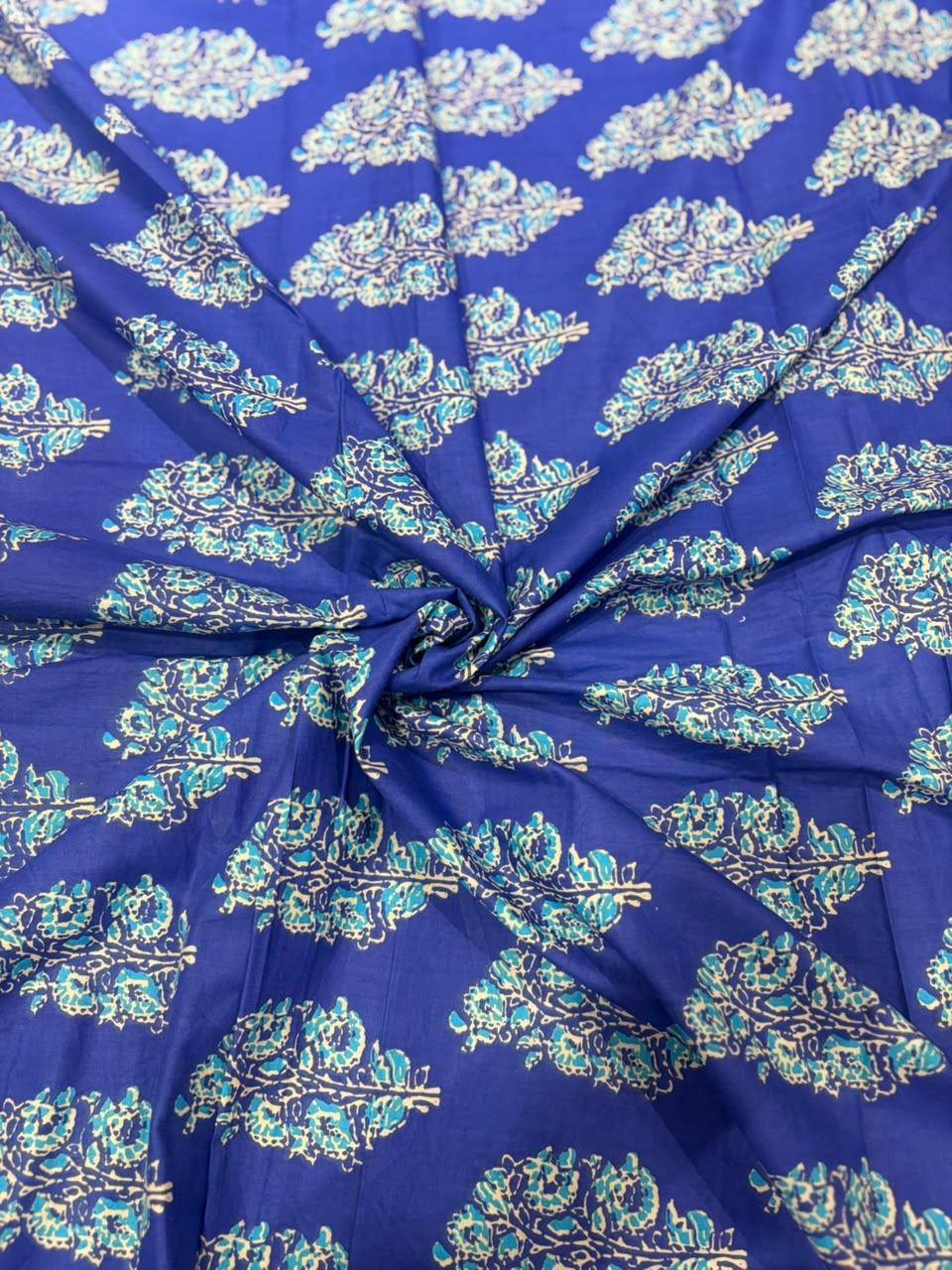 Royal Blue & Teal Paisley Block Printed Pure Cotton Fabric