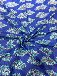 Royal Blue & Teal Paisley Block Printed Pure Cotton Fabric