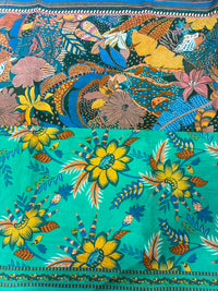 Tropical Botanical & Wildlife Printed Pure Cotton Fabric with Dual-Design Border