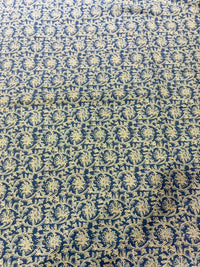 Indigo Blue & Beige Floral Jaal Hand Block Printed Pure Cotton Fabric