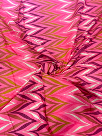 Hot Pink & Magenta Marble Chevron Printed Pure Cotton Fabric
