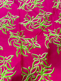 Rani Pink & Lime Green Floral Botanical Printed Pure Cotton Fabric