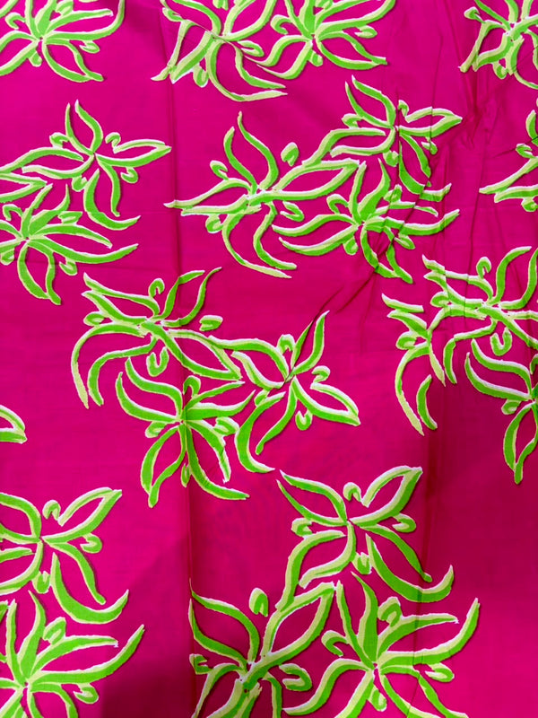 Rani Pink & Lime Green Floral Botanical Printed Pure Cotton Fabric