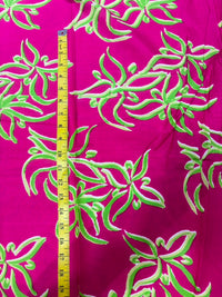 Rani Pink & Lime Green Floral Botanical Printed Pure Cotton Fabric