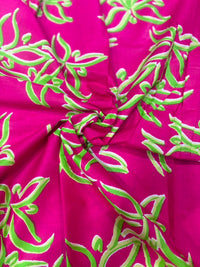 Rani Pink & Lime Green Floral Botanical Printed Pure Cotton Fabric