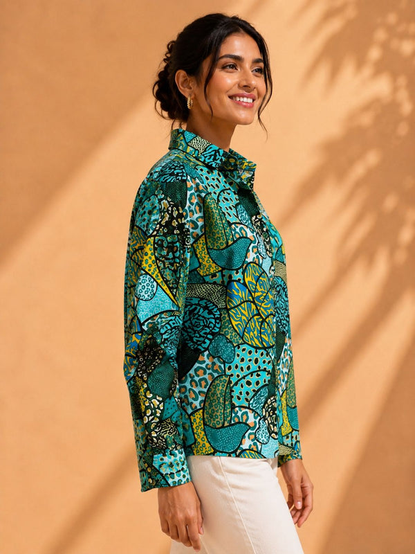 AK Designs Classic Ivory & Indigo Floral Block Printed Cotton Shirt