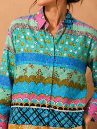 AK Designs Royal Indigo Sanganeri Floral Block Printed Cotton Shirt