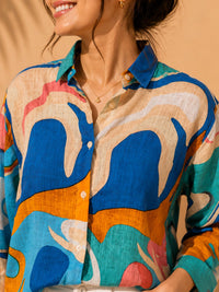 AK Designs Emerald Tropical Botanical Printed Cotton Shirt
