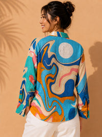 AK Designs Emerald Tropical Botanical Printed Cotton Shirt
