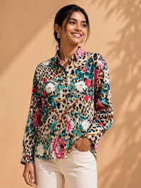 AK Designs Sunset Marigold Floral Block Printed Cotton Shirt