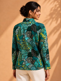 AK Designs Classic Ivory & Indigo Floral Block Printed Cotton Shirt