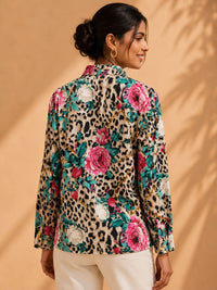AK Designs Sunset Marigold Floral Block Printed Cotton Shirt
