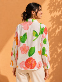 AK Designs Vibrant Coral Floral Block Printed Cotton Shirt