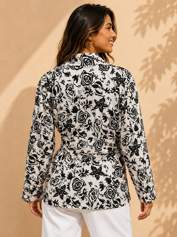 AK Designs Turquoise Paisley & Botanical Block Printed Shirt with Fabric Belt