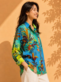AK Designs Midnight Navy Bandhani Floral Booti Printed Cotton Shirt