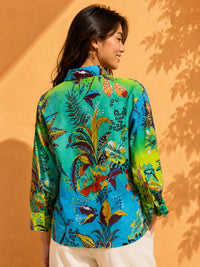 AK Designs Midnight Navy Bandhani Floral Booti Printed Cotton Shirt
