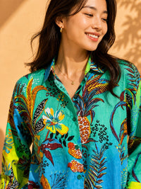 AK Designs Midnight Navy Bandhani Floral Booti Printed Cotton Shirt
