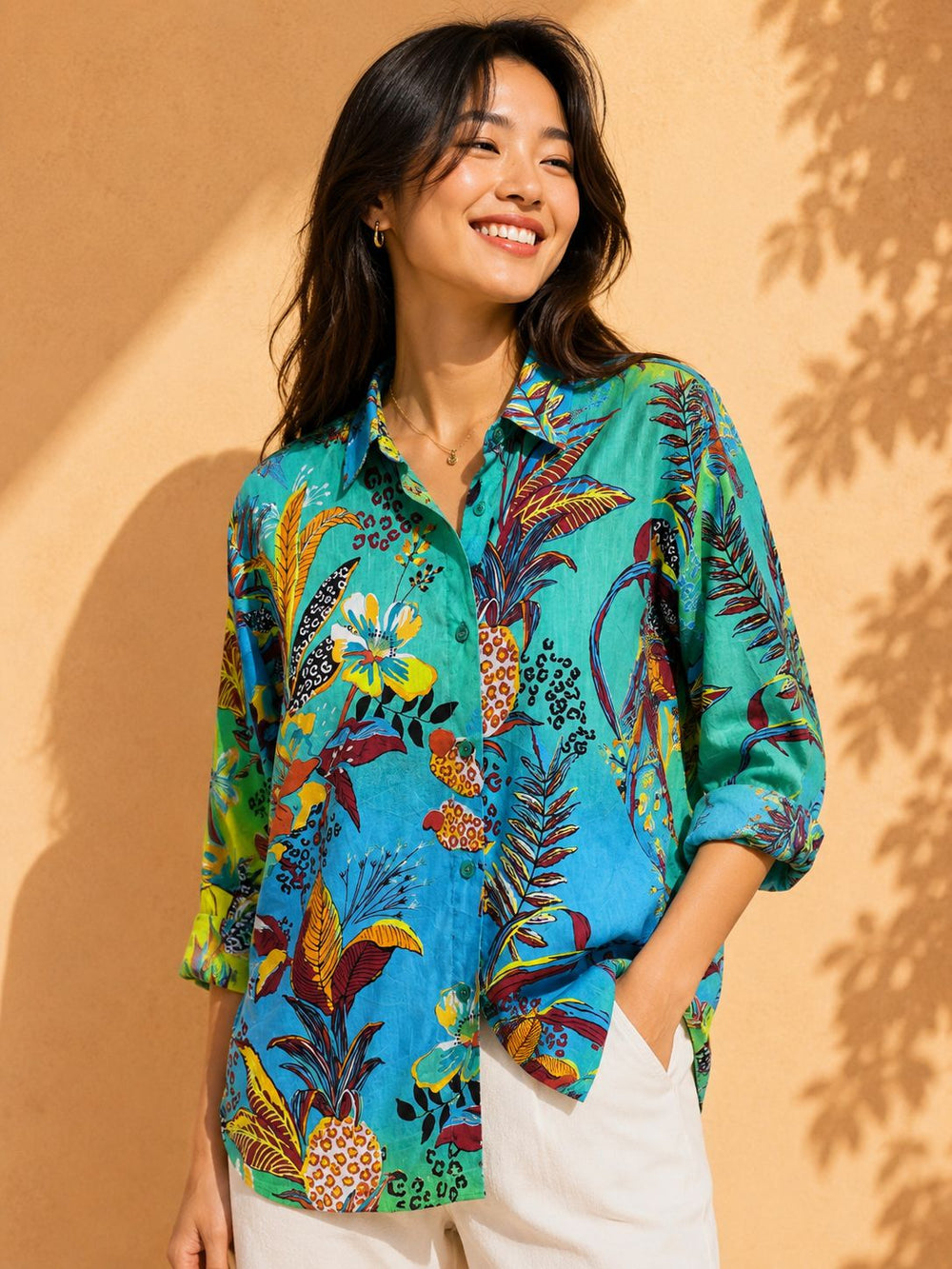 AK Designs Midnight Navy Bandhani Floral Booti Printed Cotton Shirt